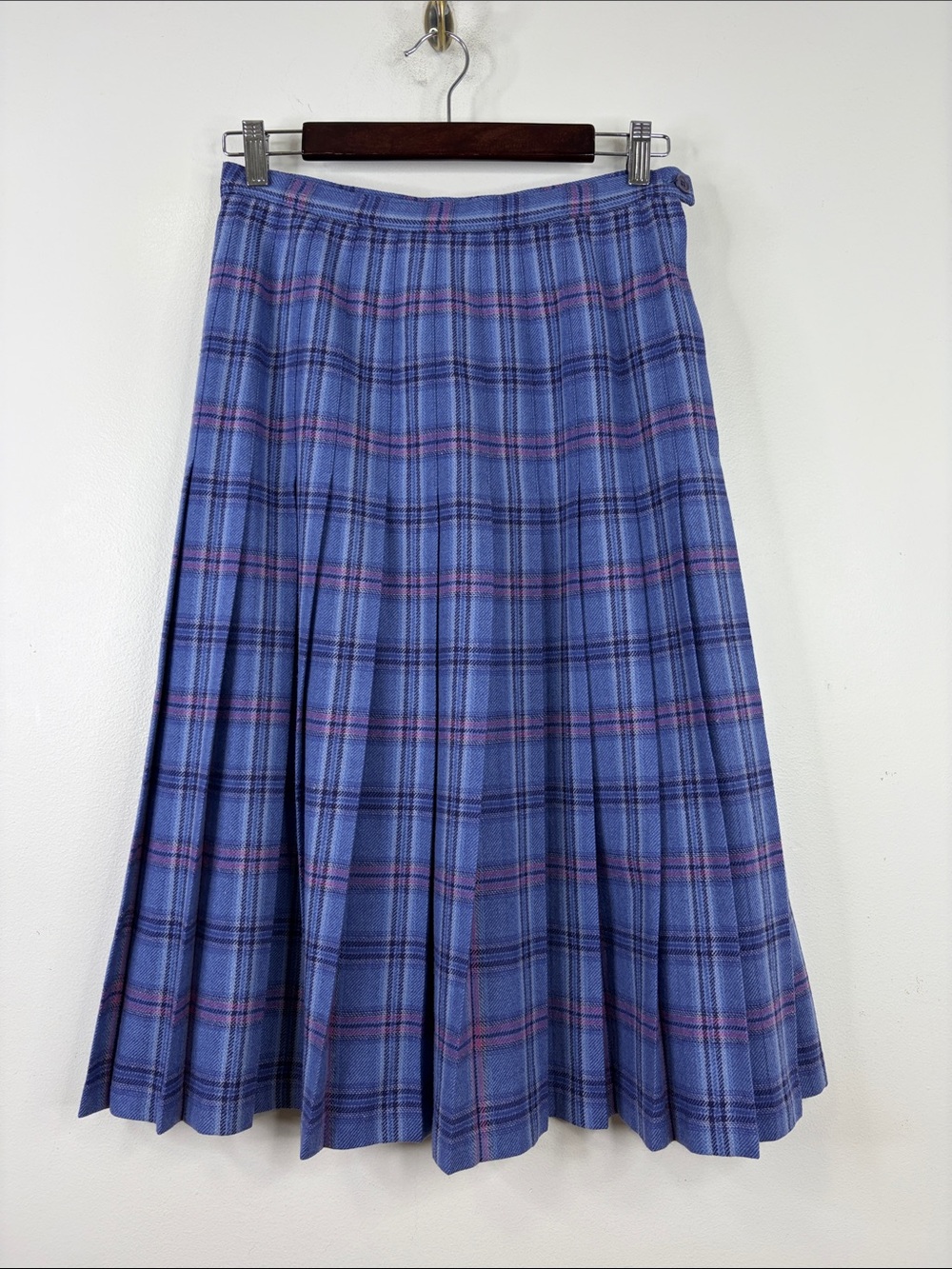 Vintage Pendleton Wool Skirt Womens Medium Purple Pink Plaid Pleated Midi USA